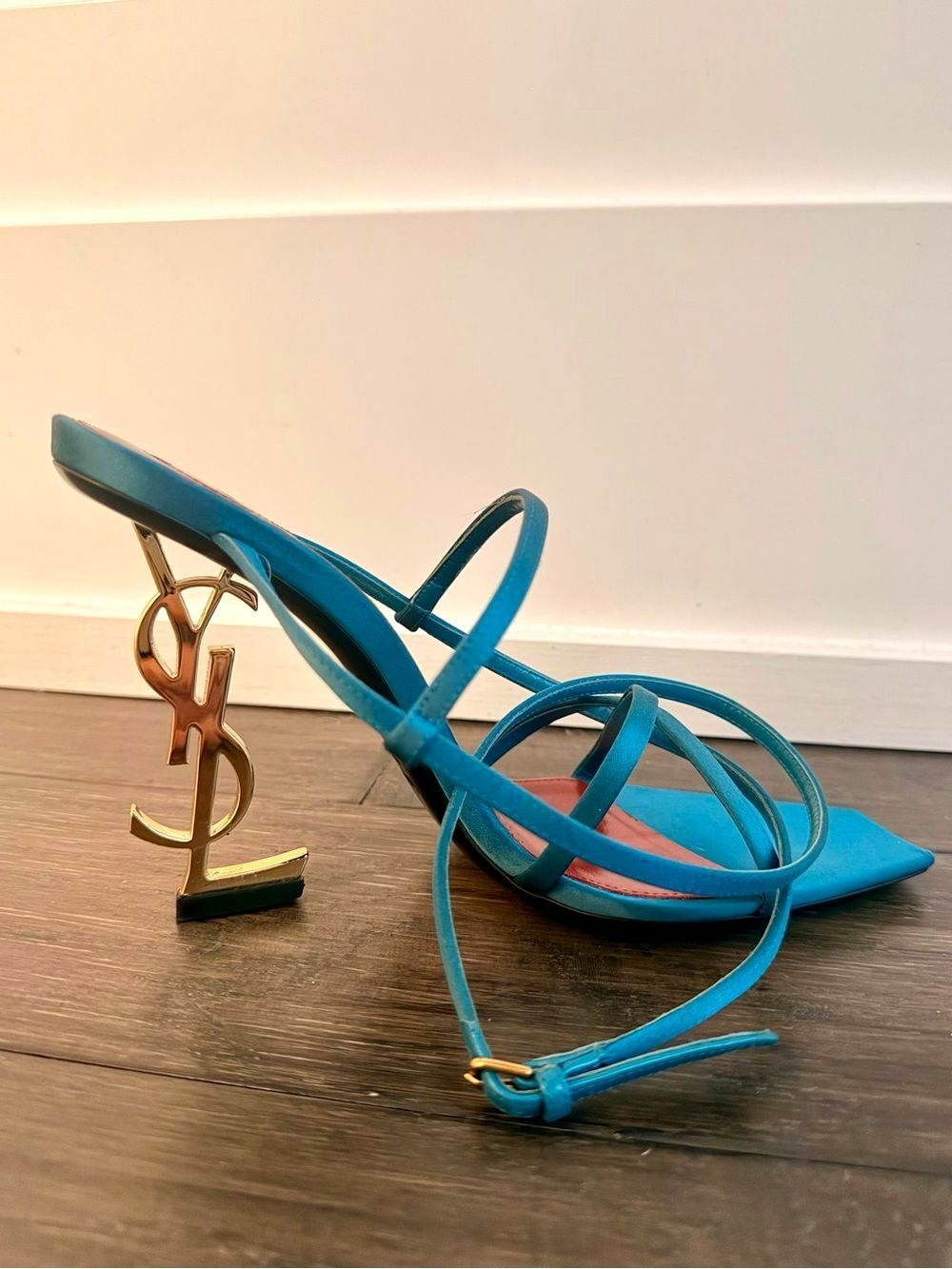 YSL SAINT LAURENT Gorgeous Logo Opyum Heeled Sandals NEW Return 38.5 $1,395!! - Picture 6 of 15